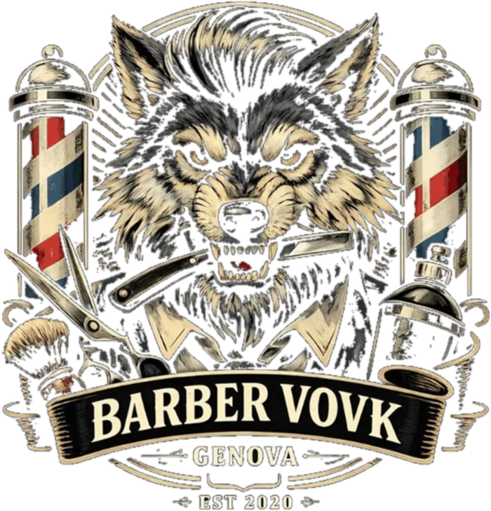 Logo Barber Vovk, lupo con rasoio